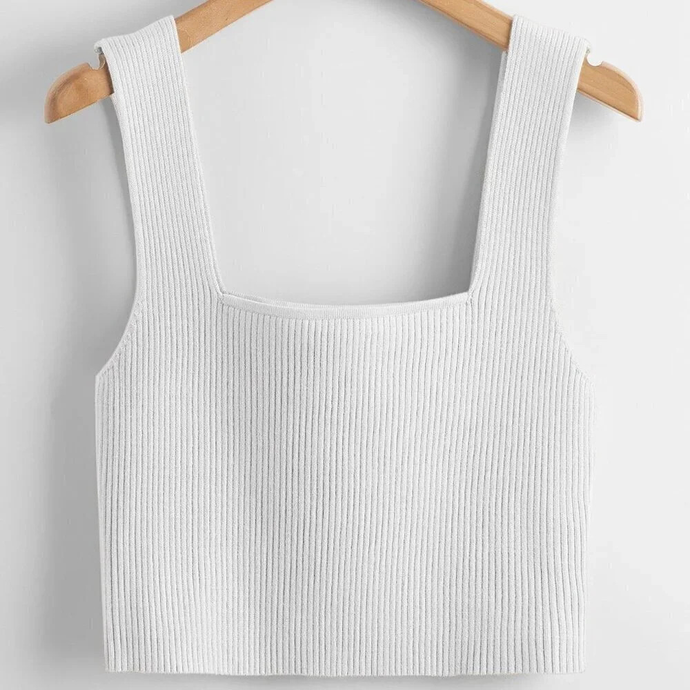White Casual Women's Ribbed Knit Sweater Vest